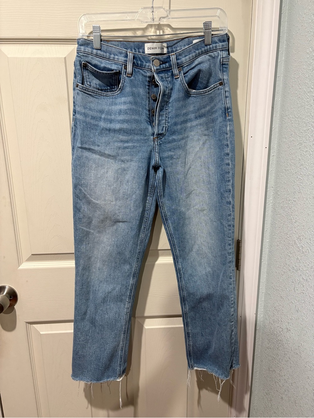 Denim Forum The Arlo High Rise Straight Light Blue Jeans